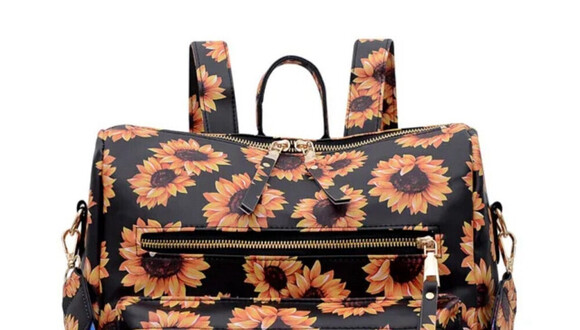 Sunflower Print Backpack In Black - Picture 3 of 3